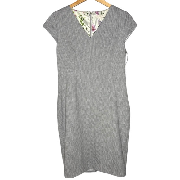 Ted Baker sheath dress gray women’s size 4 / 10 short cap sleeve textured pencil - Picture 3 of 8